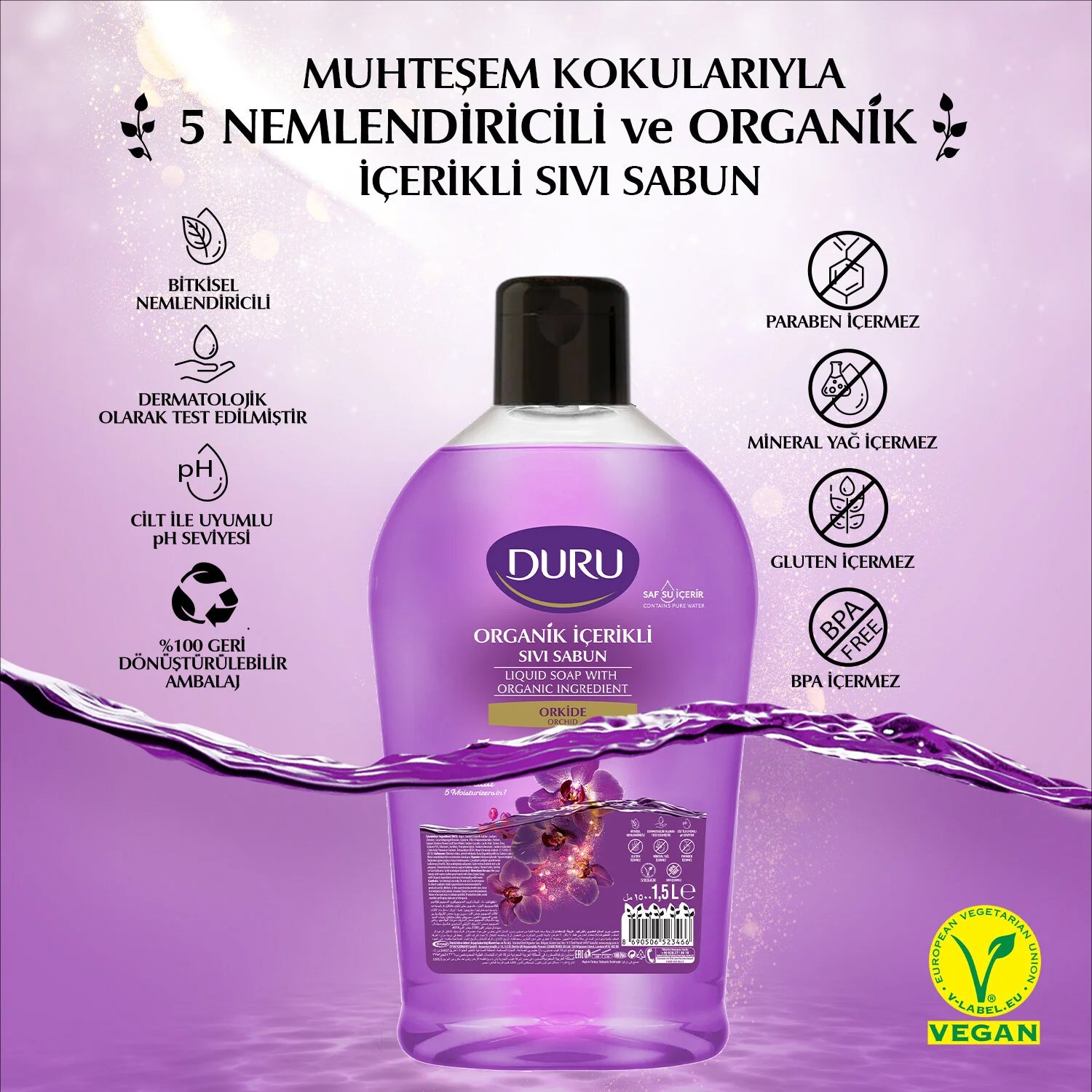 Duru Organik İçerikli Orkide Sıvı Sabun 1500Ml